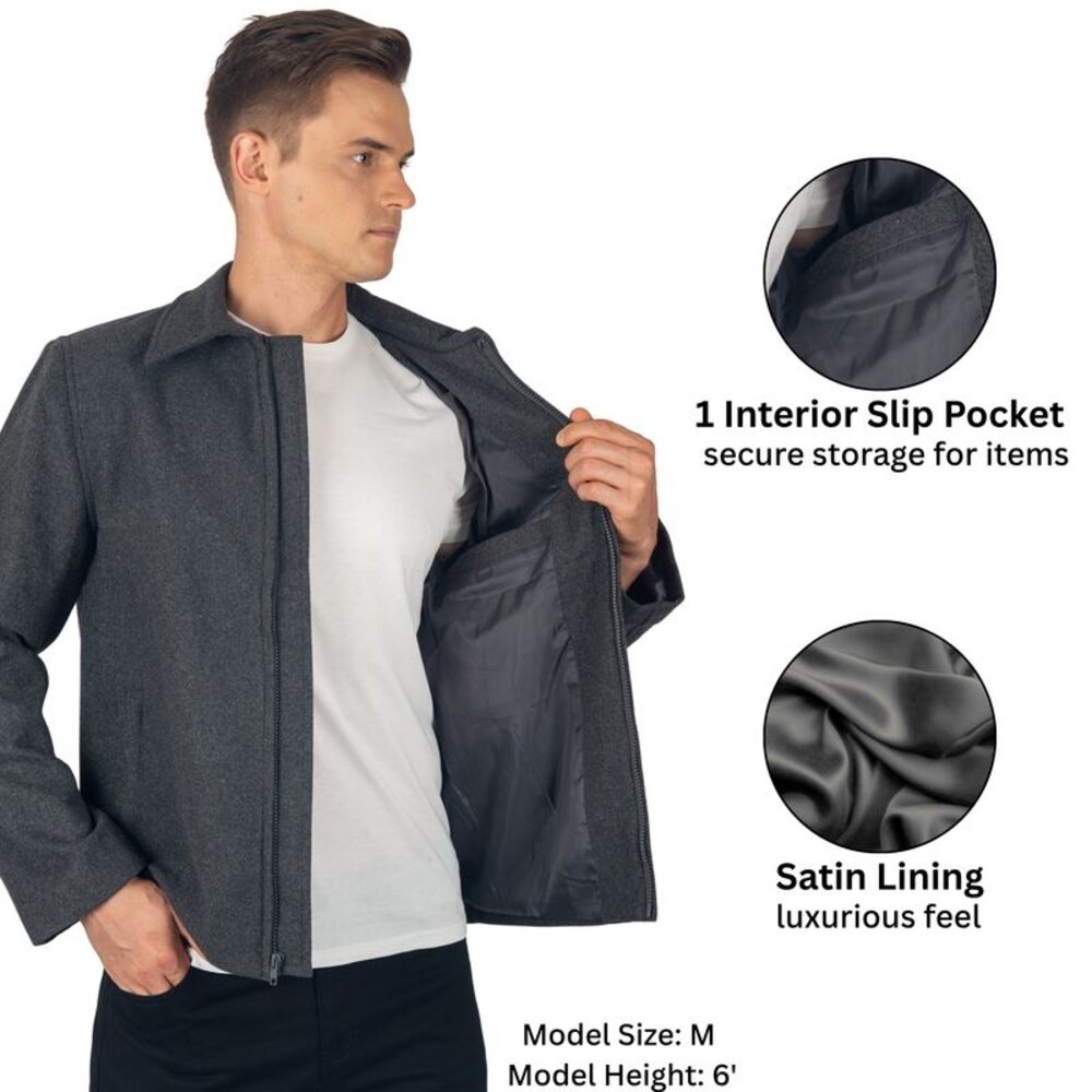Alpine Swiss Grant Mens 28" Open Bottom Jacket Wool Blend JD Bomber Coat Zipered - Picture 4 of 11
